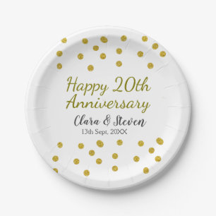 Golden dots Glitzer Happy 20. Jubiläum Hochzeit Pappteller