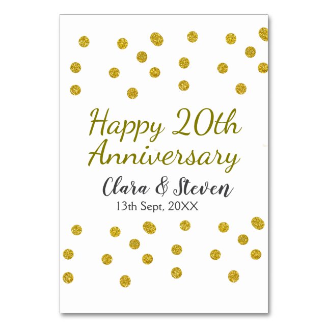 Golden dots Glitzer Happy 20. Jubiläum Hochzeit Tischnummer (Vorderseite)