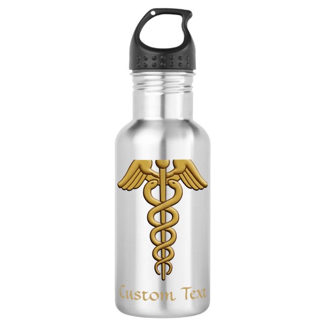 Golden Double Snake Caduceus Edelstahlflasche (Vorderseite)