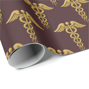 Golden Double Snake Caduceus Geschenkpapier