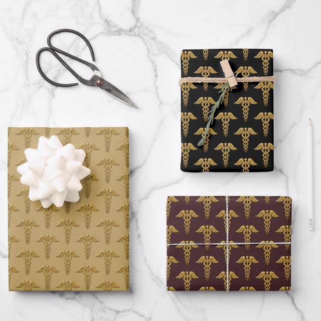 Golden Double Snake Caduceus Geschenkpapier Set (Vorderseite)