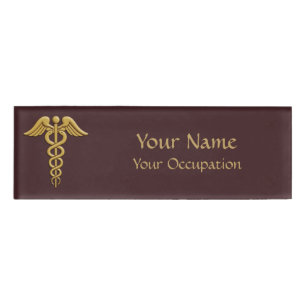 Golden Double Snake Caduceus Namenschild
