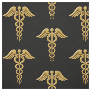 Golden Double Snake Caduceus Stoff