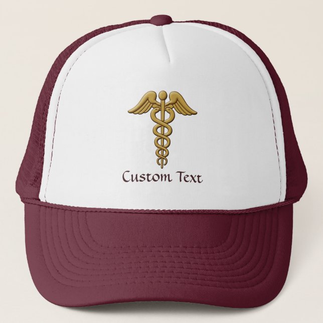 Golden Double Snake Caduceus Truckerkappe (Vorderseite)
