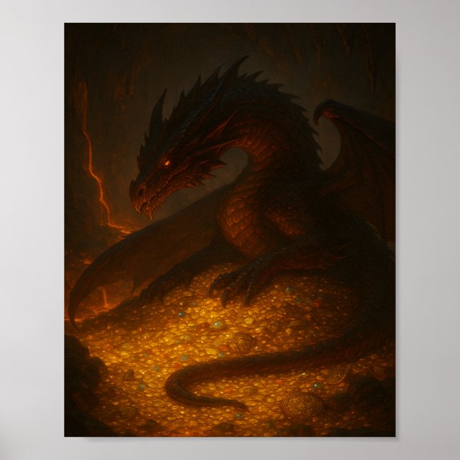 Golden-Drachen-Schatzposter Fantasy Poster (Vorne)
