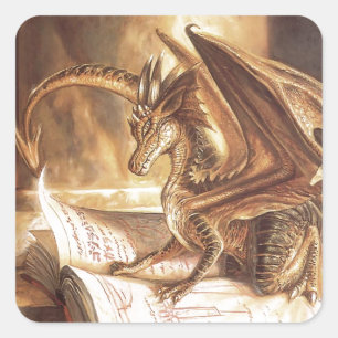 Golden Dragon Book Reading Quadratischer Aufkleber