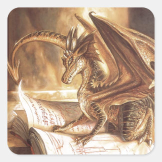 Golden Dragon Book Reading Quadratischer Aufkleber