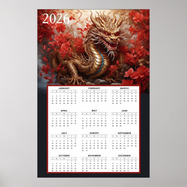 Golden Dragon Calendar 2026 – Autumn Fire  Poster (Vorne)