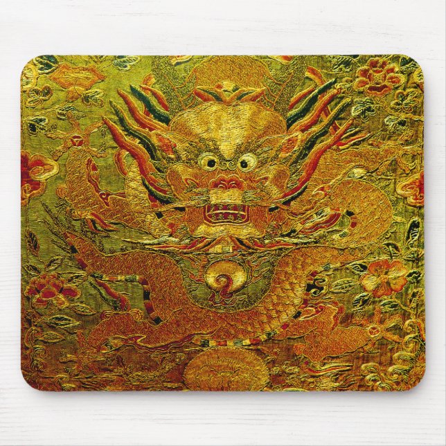 Golden Dragon Chinesische Stickerei Ming Dynastie Mousepad (Vorne)