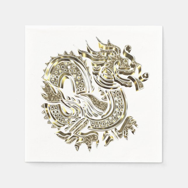 Golden Dragon Elegantes Imitat Gold Foil Logo Serviette (Vorderseite)