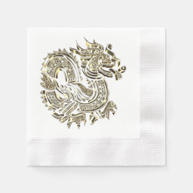 Golden Dragon Elegantes Imitat Gold Foil Logo Serviette (Vorderseite)
