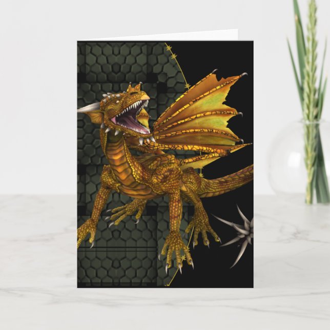 Golden Dragon Fantasy Blank Grußkarte Karte (Vorderseite)