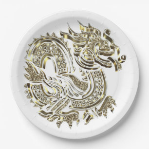 Golden Dragon Imitats Gold Foil Logo Pappteller