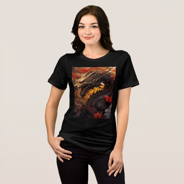 Golden Dragon in Fiery Autumn Canyon Tri-Blend Shirt (Vorderseite voll)