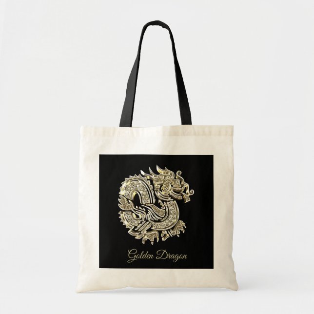 Golden Dragon Logo Imitate Gold Foil Elegante Tragetasche (Vorne)