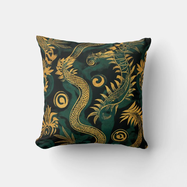 Golden Dragon Pattern Pillow Kissen (Vorderseite)