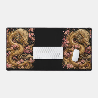 Golden Dragon & Sakura Blüten-Ästhetik-Gaming-D Schreibtischunterlage
