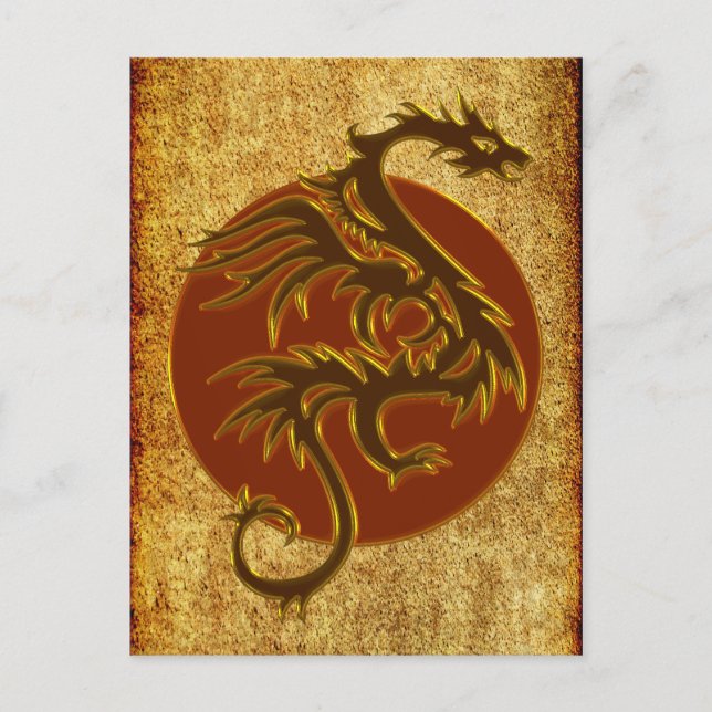 Golden Dragon Sun | Antiker Stil Postkarte (Vorderseite)