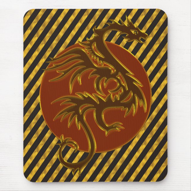 Golden Dragon Sun | Goldene Streifen Mousepad (Vorne)