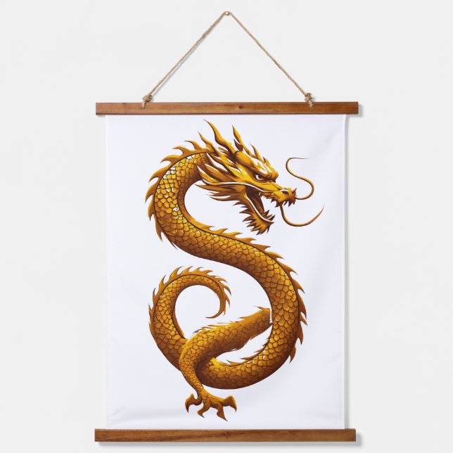 Golden Dragon Wandteppich Mit Holzrahmen (Vorderseite)