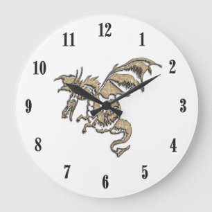 Golden Dragon White Face Black Numbers Große Wanduhr
