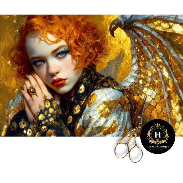 Golden Dragon Wing Girl Fantasy Decoupage Art Seidenpapier (Von Creator hochgeladen)