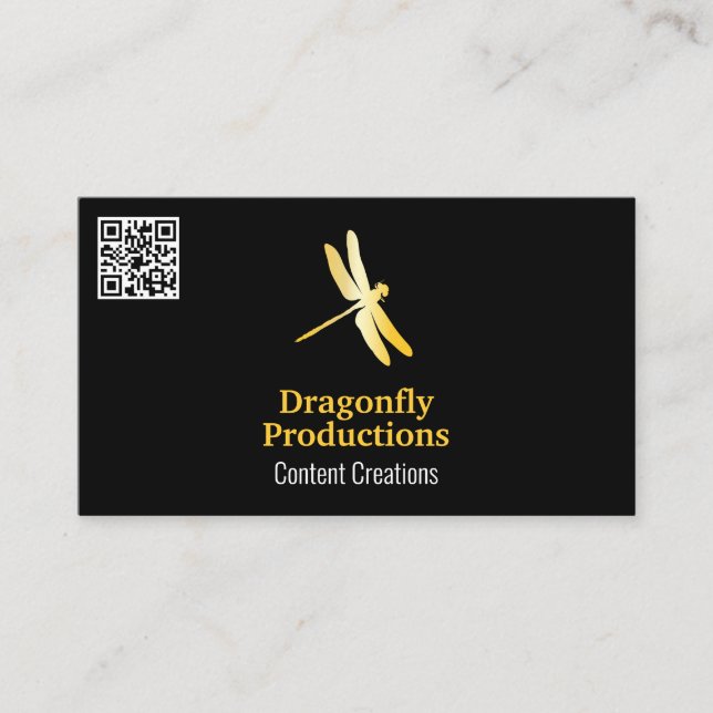 Golden Dragonfly Icon | QR-Code Visitenkarte (Vorderseite)