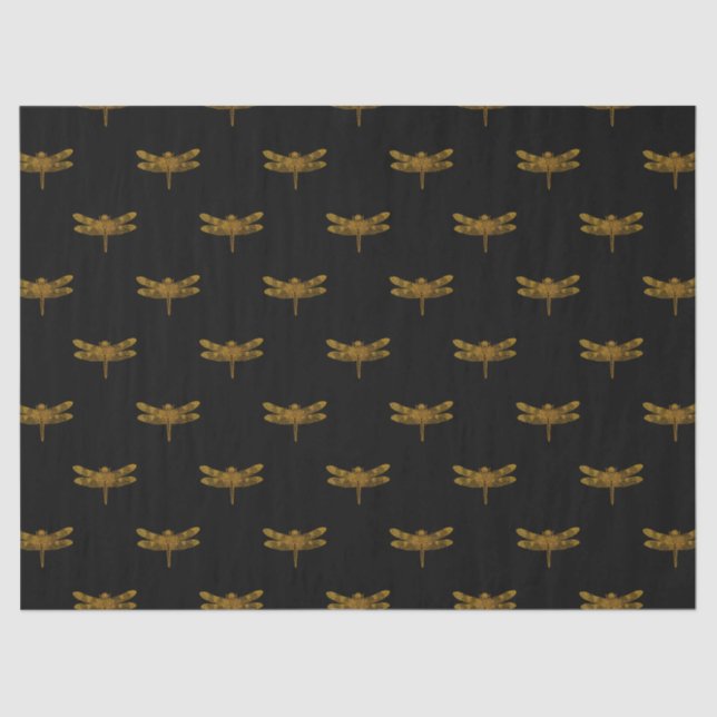 Golden Dragonfly Repeat Gold Metallic Foil Seidenpapier (Vorderseite)