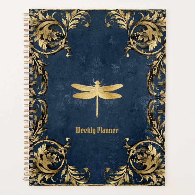 Golden Dragonfly Whimsical Undated Planner Planer (Vorderseite)