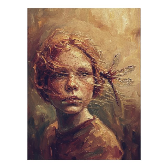 Golden Dragonfly Whisper – Warm Impressionist Oil  Fotodruck (Vorne)