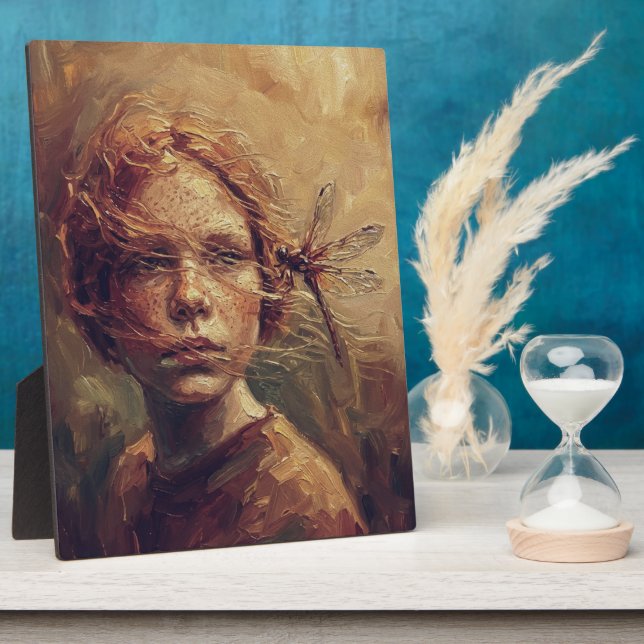 Golden Dragonfly Whisper – Warm Impressionist Oil  Fotoplatte (Seite)