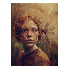 Golden Dragonfly Whisper – Warm Impressionist Oil  Poster