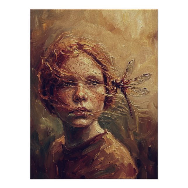 Golden Dragonfly Whisper – Warm Impressionist Oil  Poster (Vorderseite)