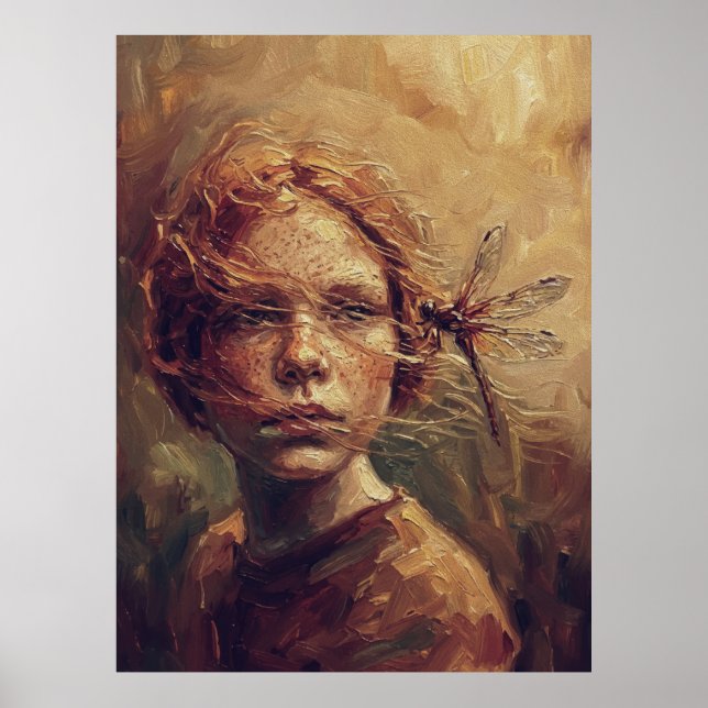 Golden Dragonfly Whisper – Warm Impressionist Oil  Poster (Vorne)