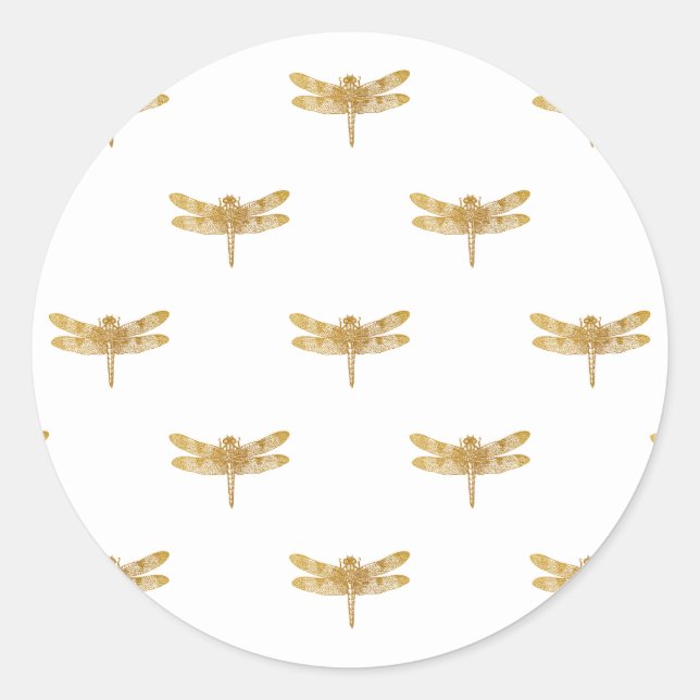 Golden Dragonfly Wiederholung Gold Metallic Foil Runder Aufkleber (Vorderseite)