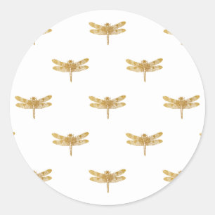 Golden Dragonfly Wiederholung Gold Metallic Foil Runder Aufkleber