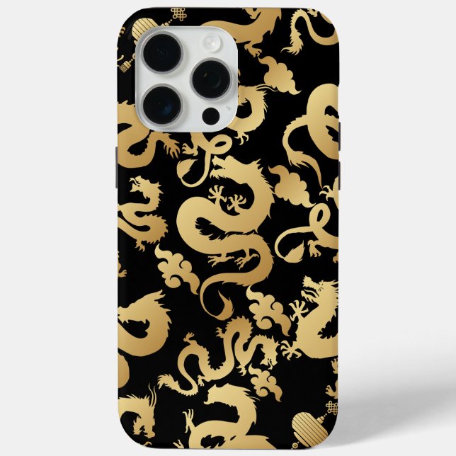 Golden Dragons Pattern Black BG Case-Mate iPhone Hülle (Rückseite)