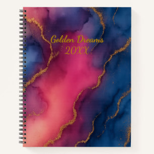 Golden Dreams Pink Blue Gold Marmor Notizbuch