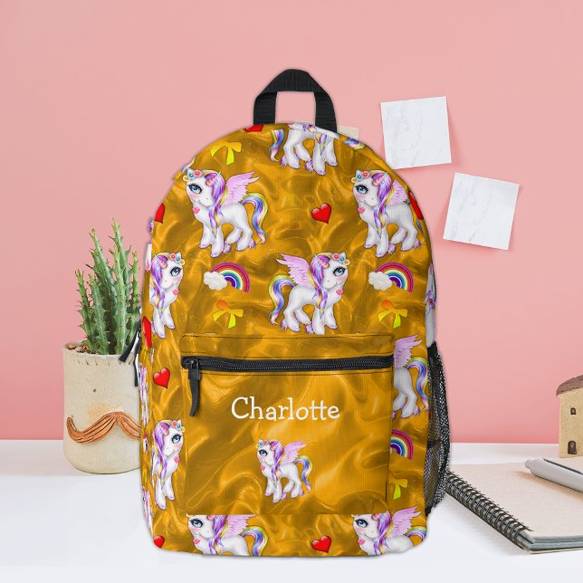 Golden Dreams Verzauberte Unicorns Gold Bedruckter Rucksack (Von Creator hochgeladen)