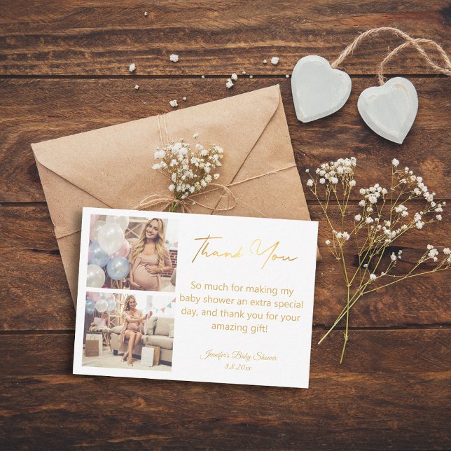 Golden Drehbuch danke Baby Dusche 2 Fotos Mitteilungskarte (Von Creator hochgeladen)