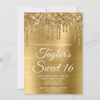 Golden Dripping Glitzer Gold Foil Sweet 16 Einladung