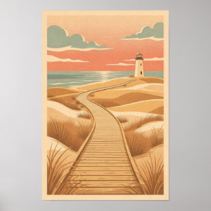 Golden Dune Boardwalk und Leuchtturm Poster