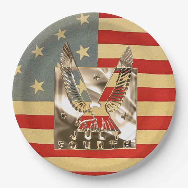 Golden Eagle Grunge American Flag Independence Day Pappteller (Vorderseite)