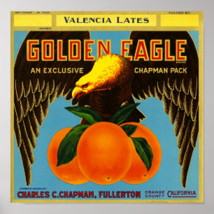 Golden Eagle Marken Orange Fruchtkisten Etikett Poster