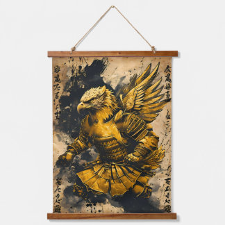 Golden Eagle Samurai Warrior - Japanischer Tintens Wandteppich Mit Holzrahmen