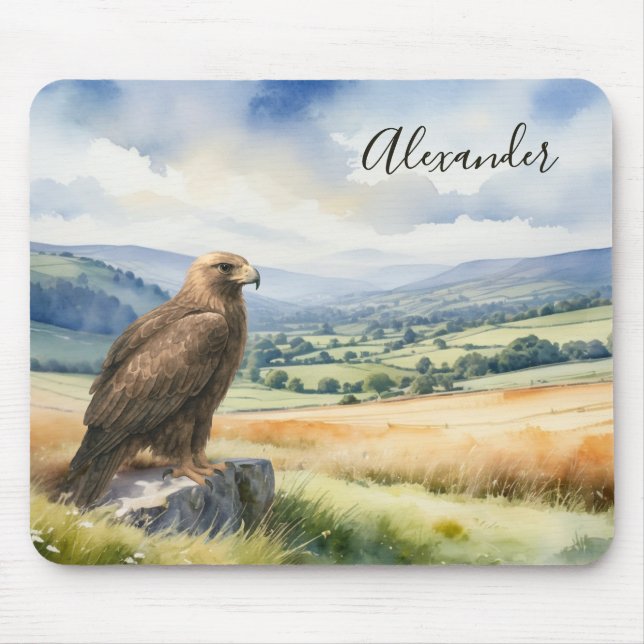 Golden Eagle Watercolor Wildlife Personalized Mousepad (Vorne)