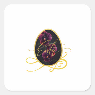 Golden Easter Egg and Elegant Iris Quadratischer Aufkleber