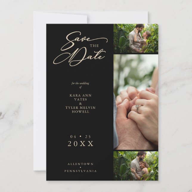 Golden Effect Black Extravagant Collage 3 Fotos Pa Save The Date (Vorderseite)