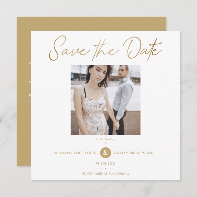 Golden Effect Elegant Custom Photo Wedding Save The Date (Vorne/Hinten)