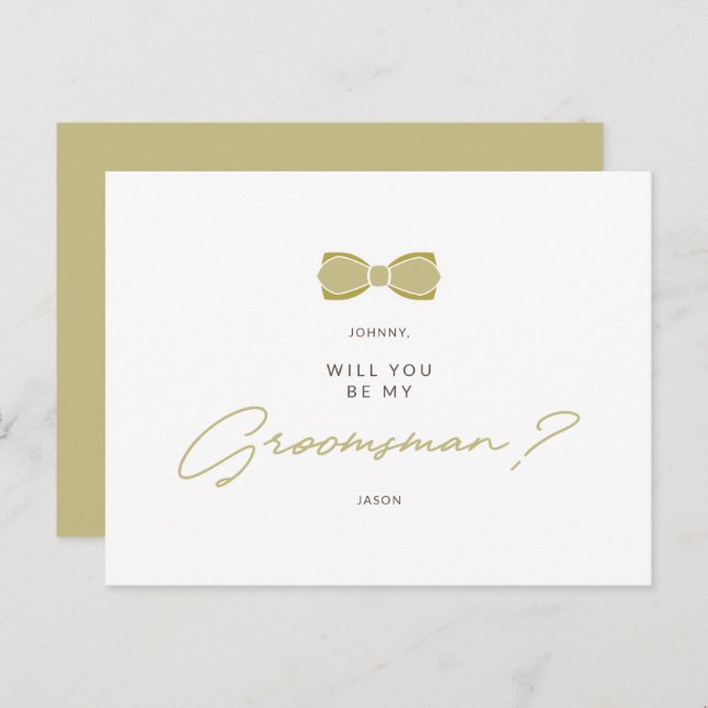 Golden Effect Groomsman Bow Wedding Proposal Postkarte (Vorne/Hinten)